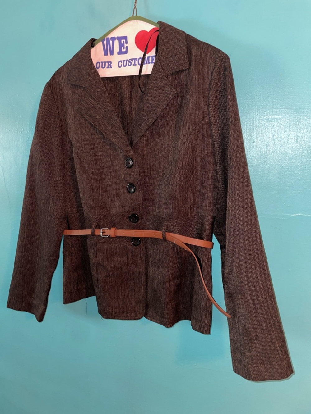 Women's Brown Tailored Button-Front Blazer Jacket